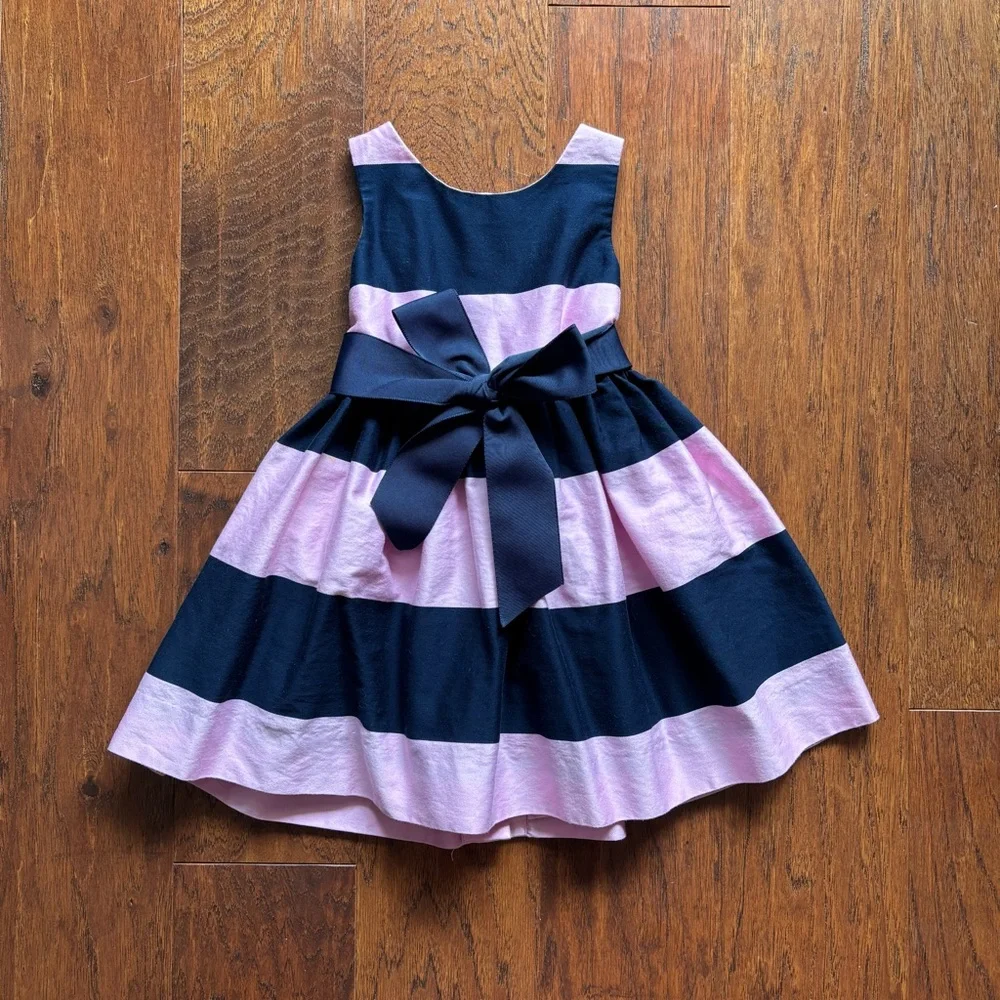 Ralph Lauren Baby Girl Navy Pink Stripe Dress | Size 18M